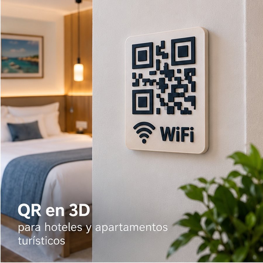 Placa de pared con código QR en relieve para la wifi de un hotel o apartamento turístico